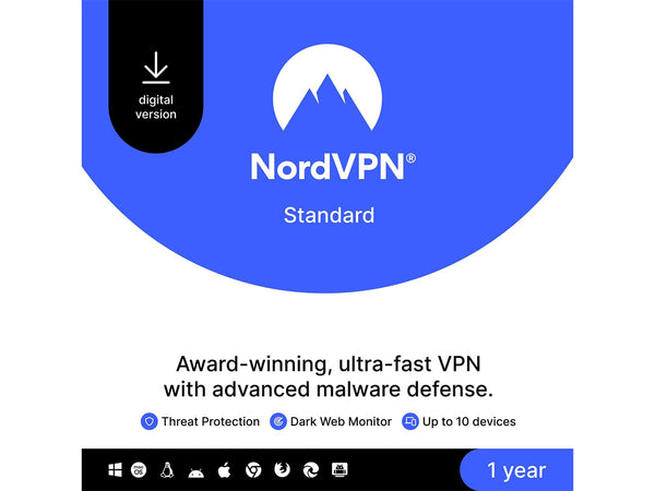NordVPN Standard 2026 - VPN & Cybersecurity - 10 Devices: 1-Year Subscription